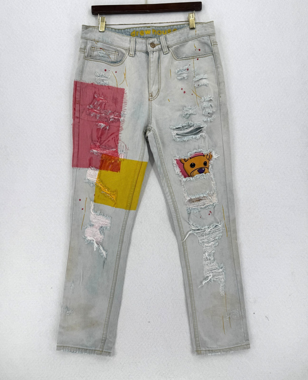 Drew House Unisex Blue Patchwork Denim Distressed Slim Leg Jeans Sz 32